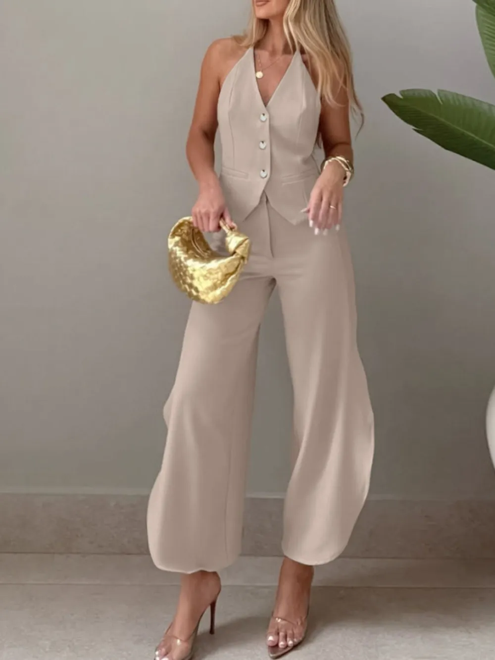 Classic Wide Leg Halter Jumpsuit