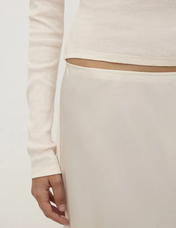 Cream Bias-Cut Silk Midi Skirt