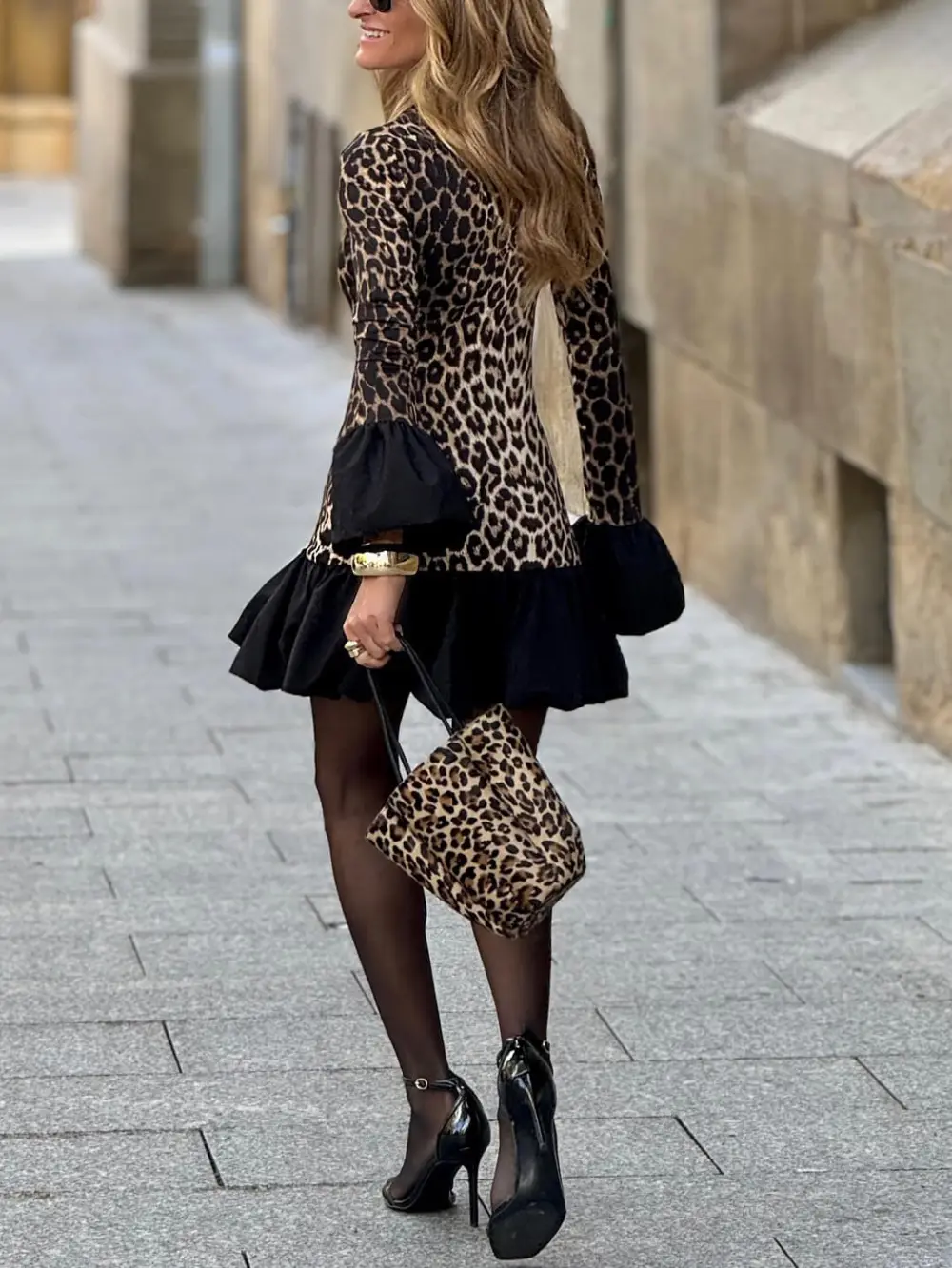 Leopard Print Ruffled Sexy Mini Dress