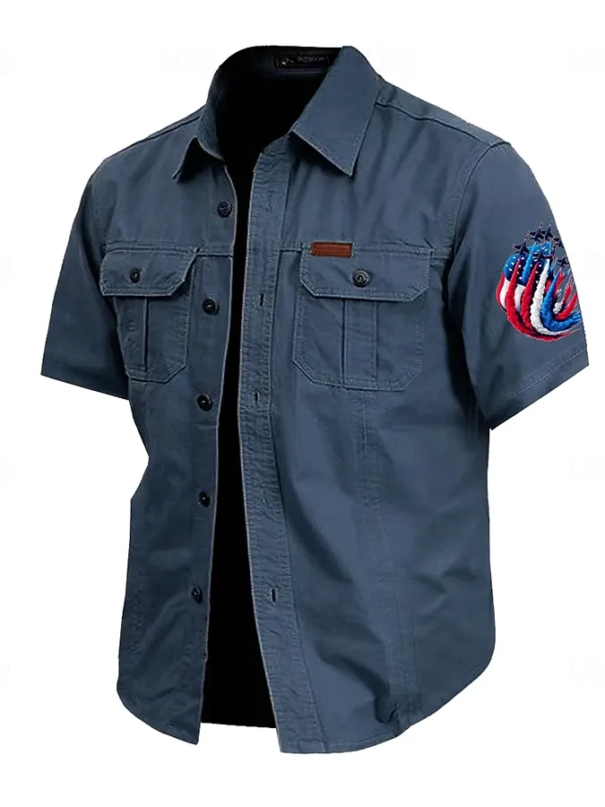 Men's American Flag Eagle Print Short Sleeve Shirt