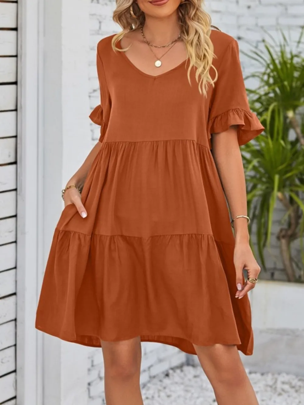 Relaxed Shape Ruffle Tiered Mini Dress