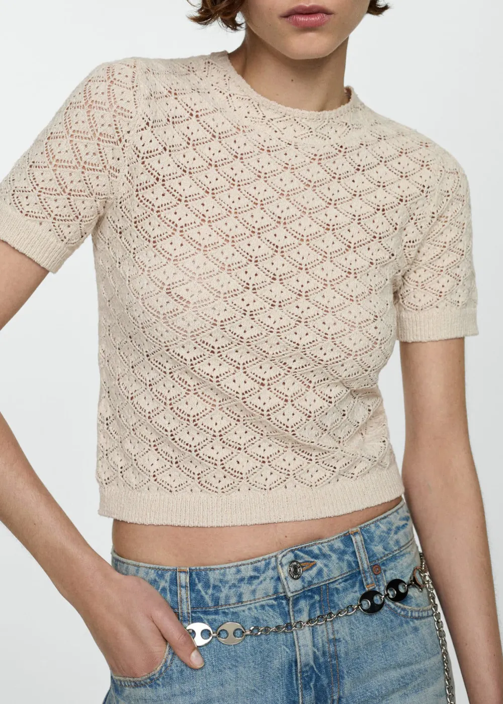 Openwork short-sleeved sweater