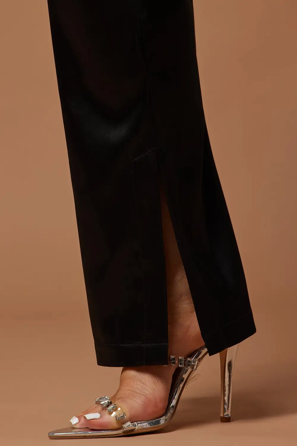 Rhinestone Butterfly Satin Pant Set - Black