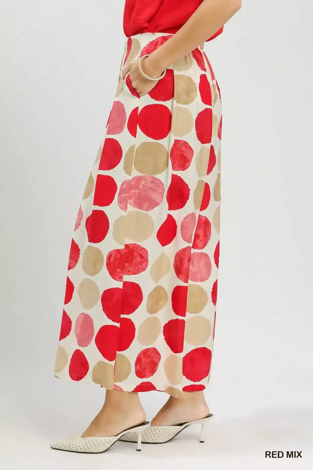 Relaxed Dot Print Wide Leg Pants