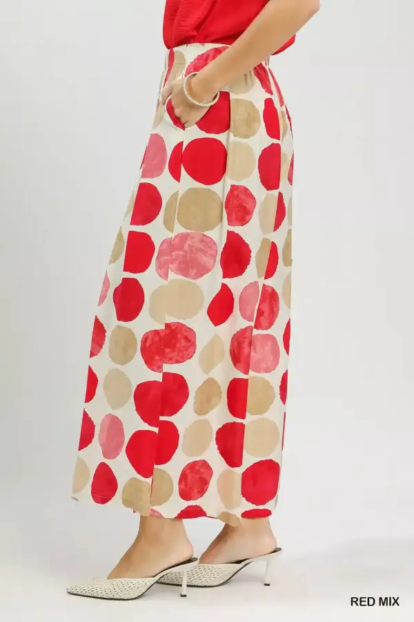 Relaxed Dot Print Wide Leg Pants