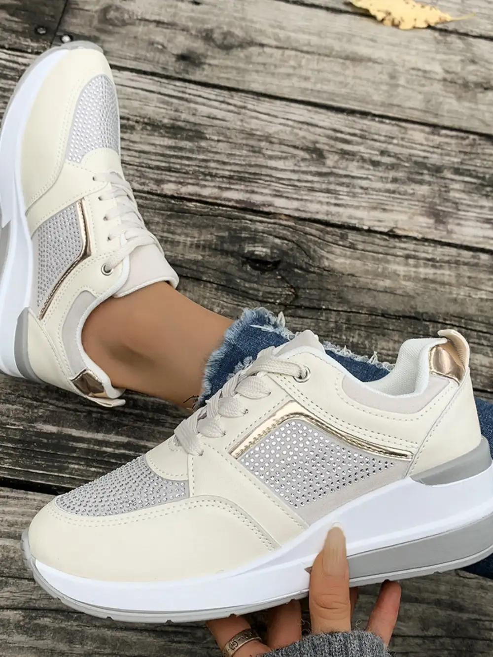 Lace Wedge Sneakers