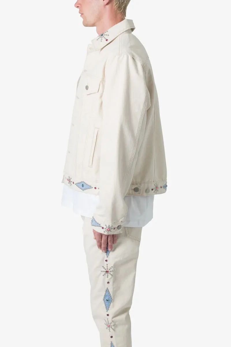 WHITE EMBROIDERED DENIM JACKET