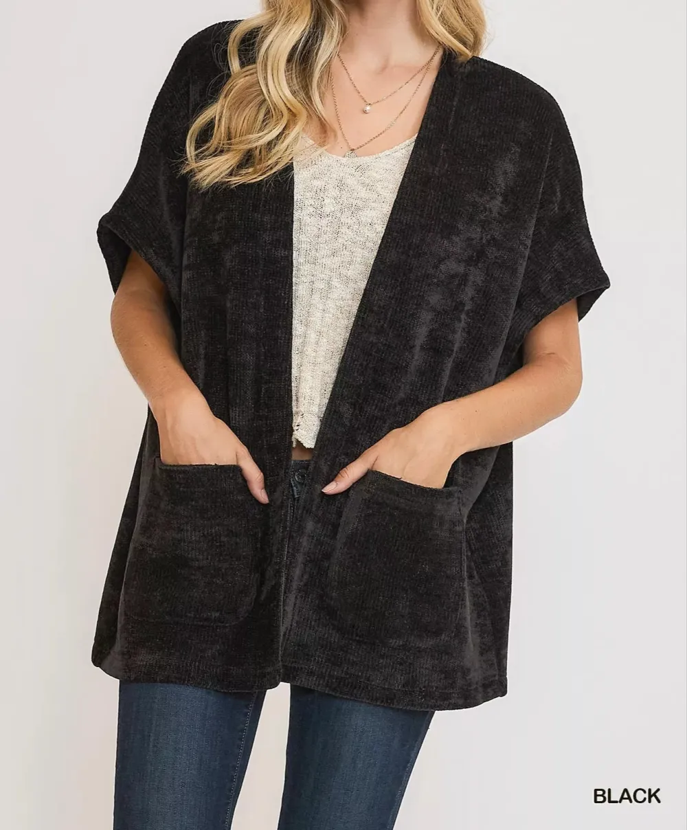 Open-Front Knit Cardigan With Front Pockets