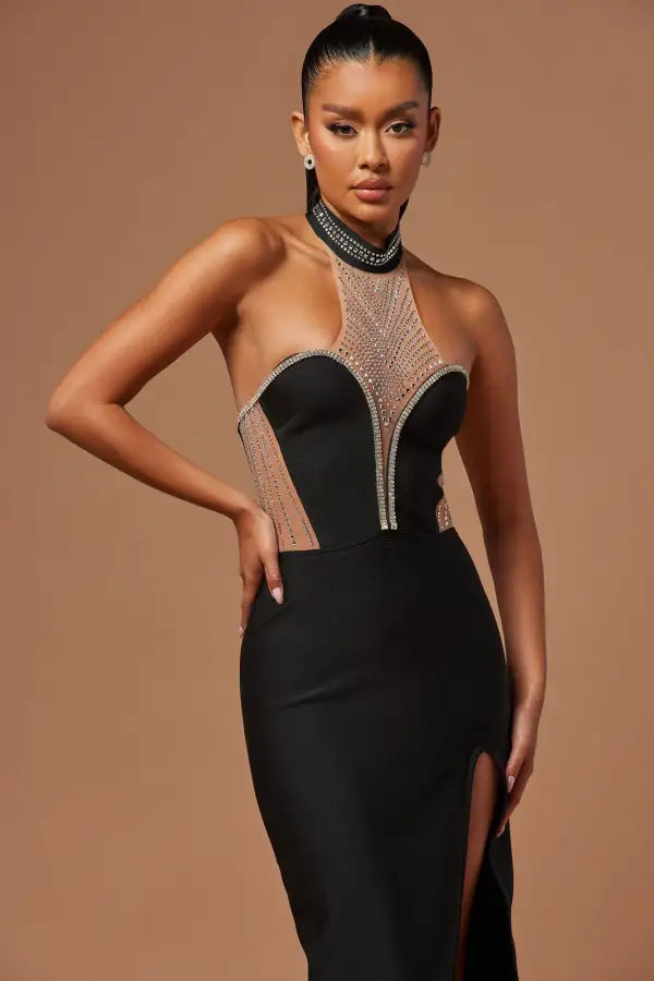 Blair Embellished Bandage Gown - Black