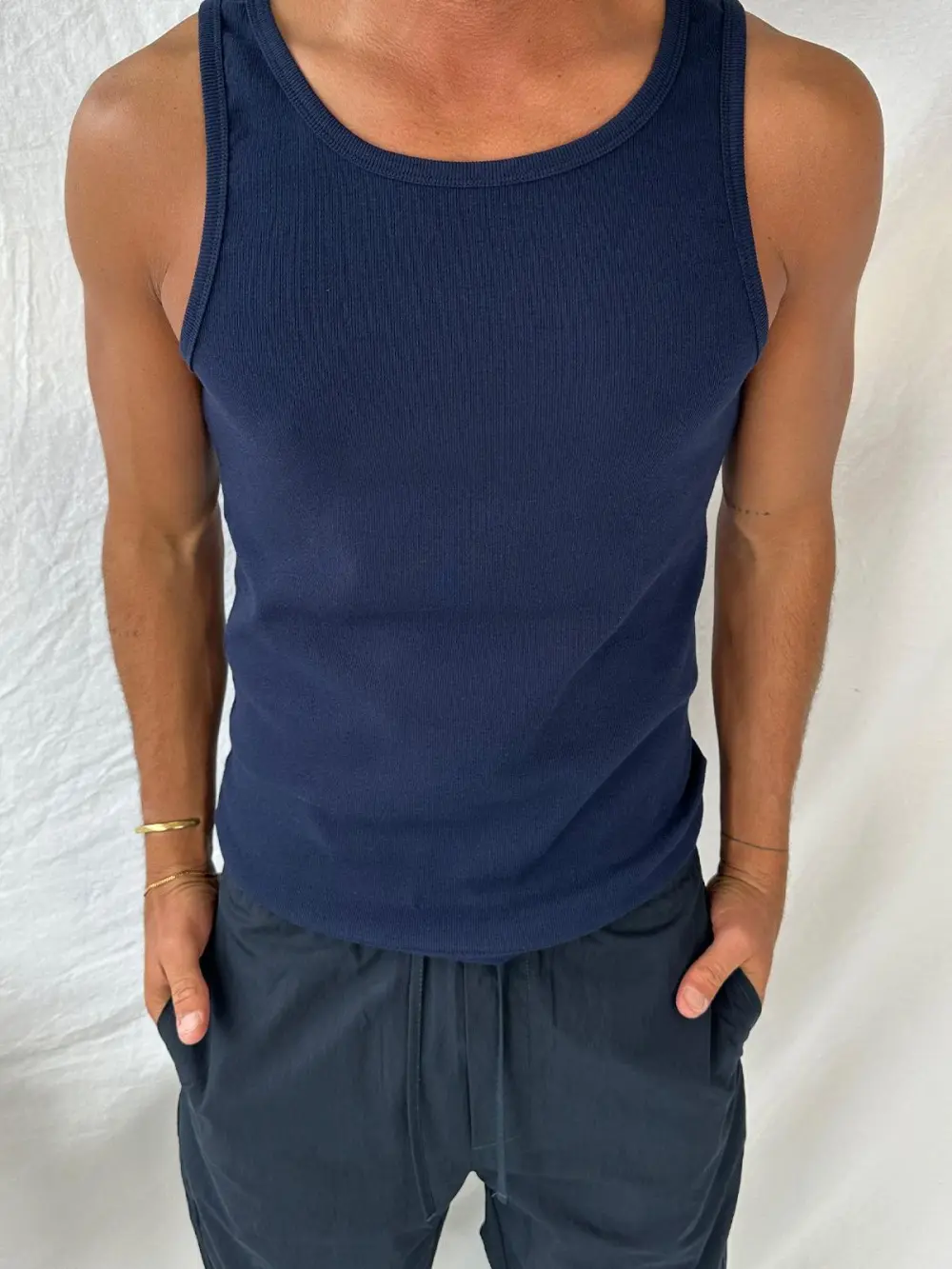 Leisure And Comfortable Versatile Navy Blue Tank Tops