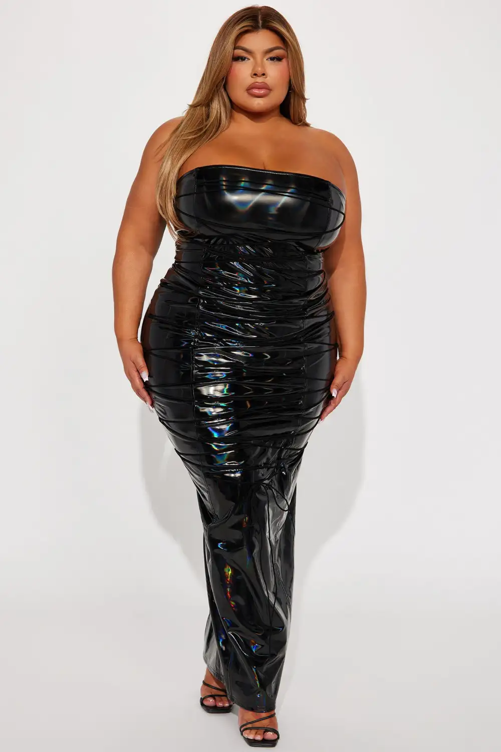 Lace Up Leather Maxi Dress - Black