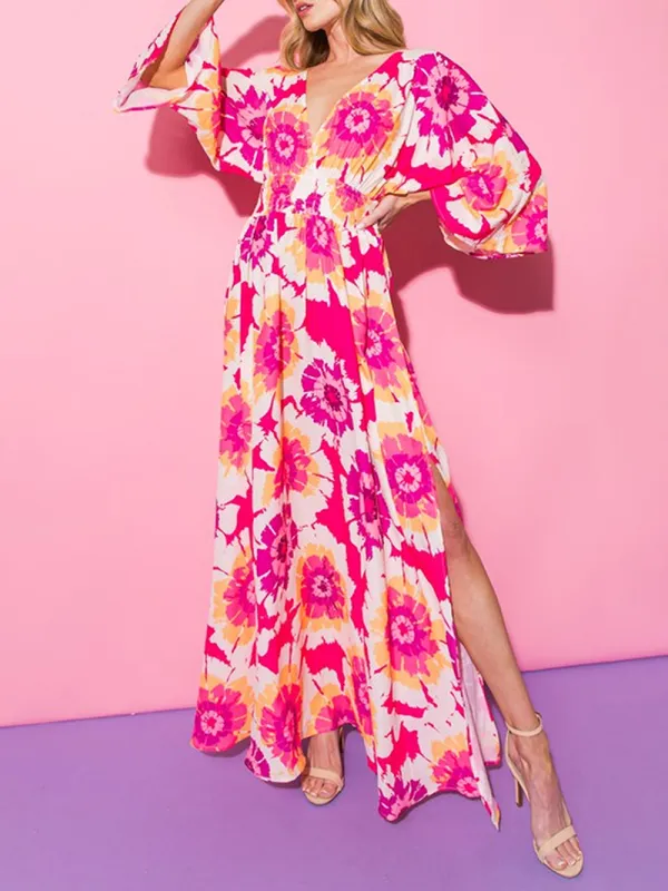 Red Floral Drape Dress