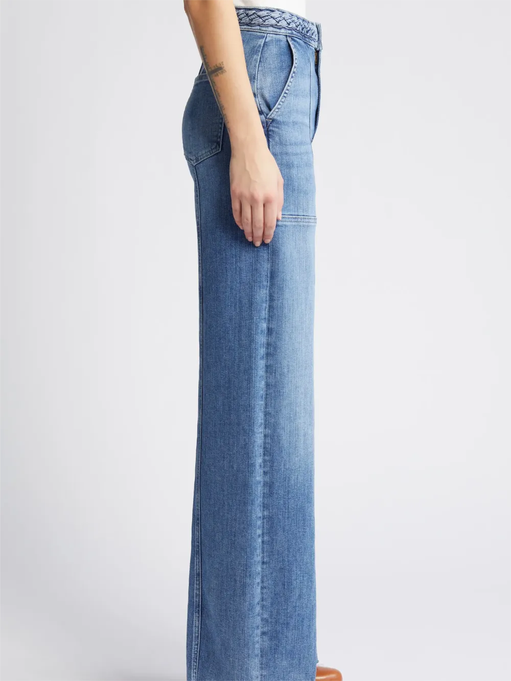 Wide Leg Patch Pocket Jeans