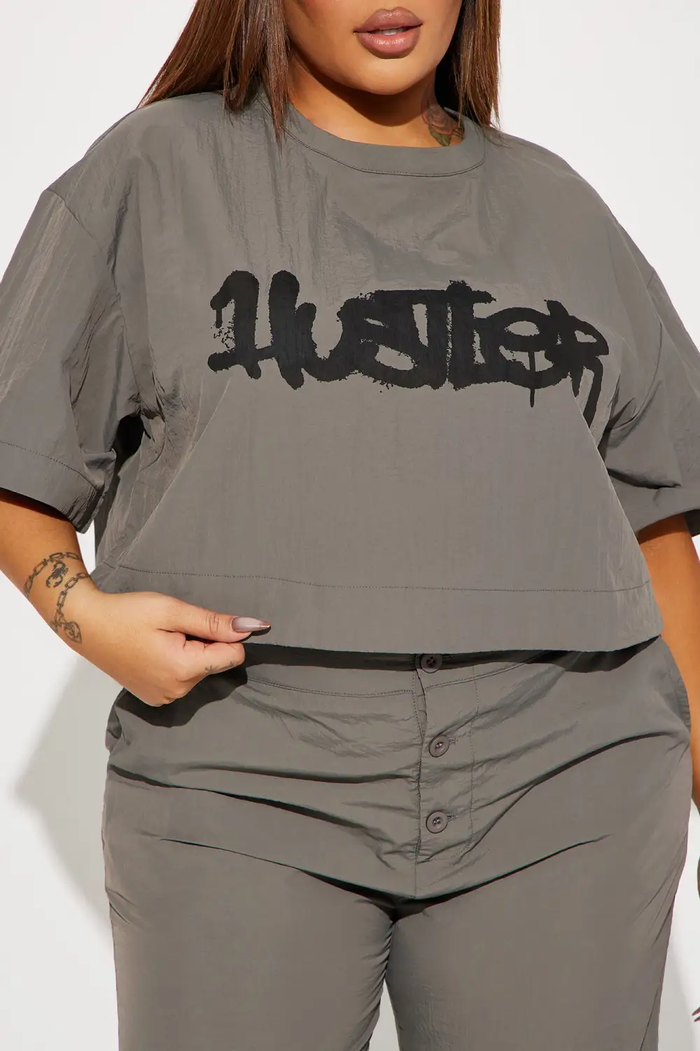 Time To Hustle Windbreaker Pant Set - Grey