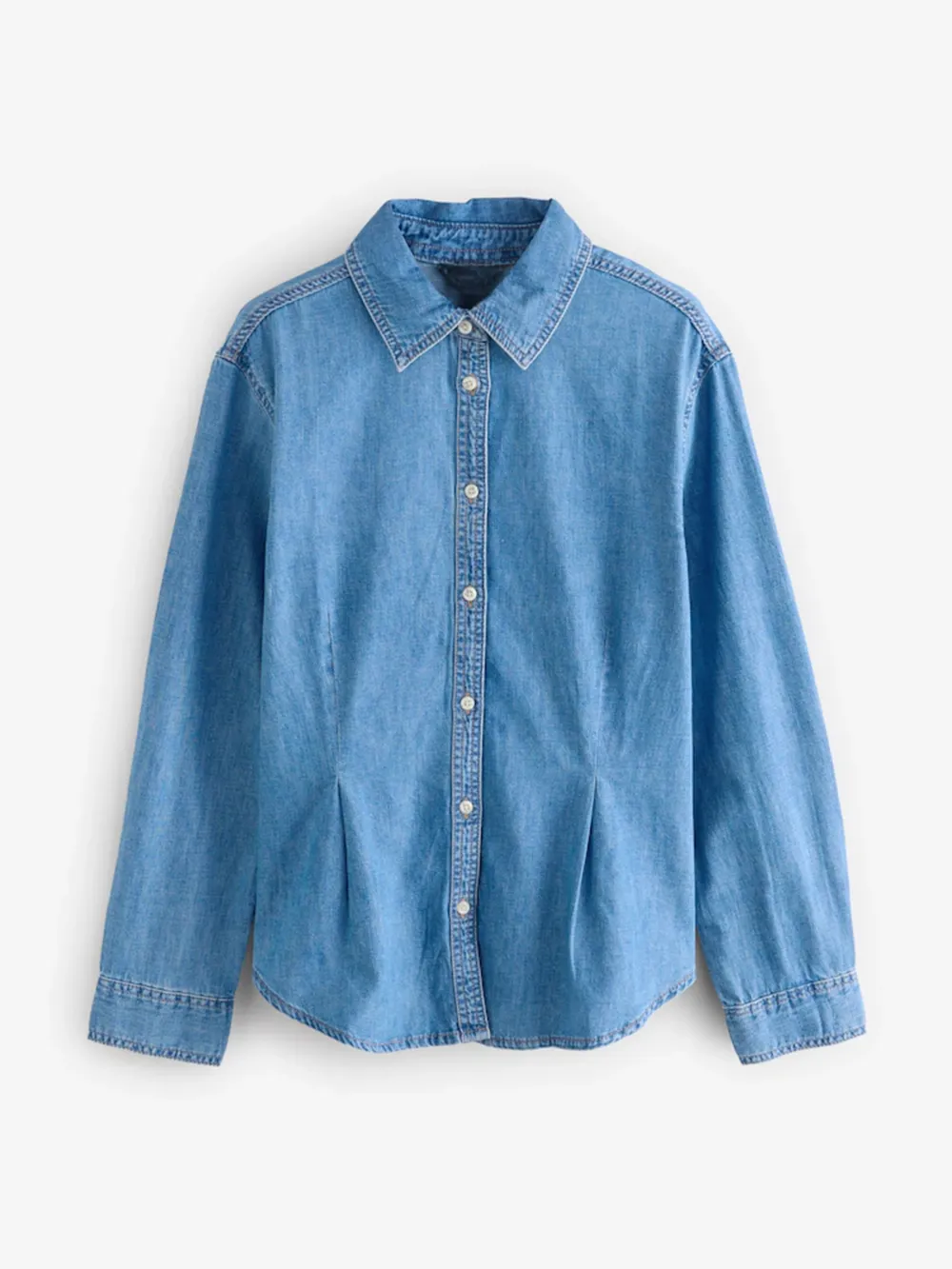 Mid-Blue Waist-Shaping Denim Shirt