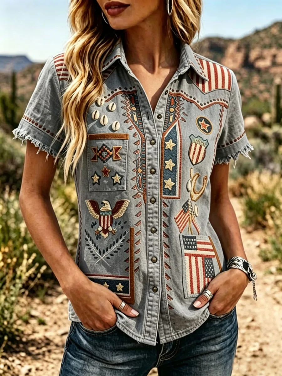 Women'S 250Th Anniversary American Western-Style Retro Shirt