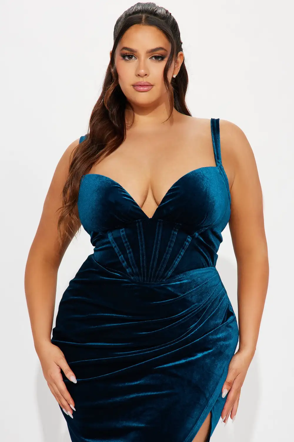 Kiara Velvet Midi Dress - Teal