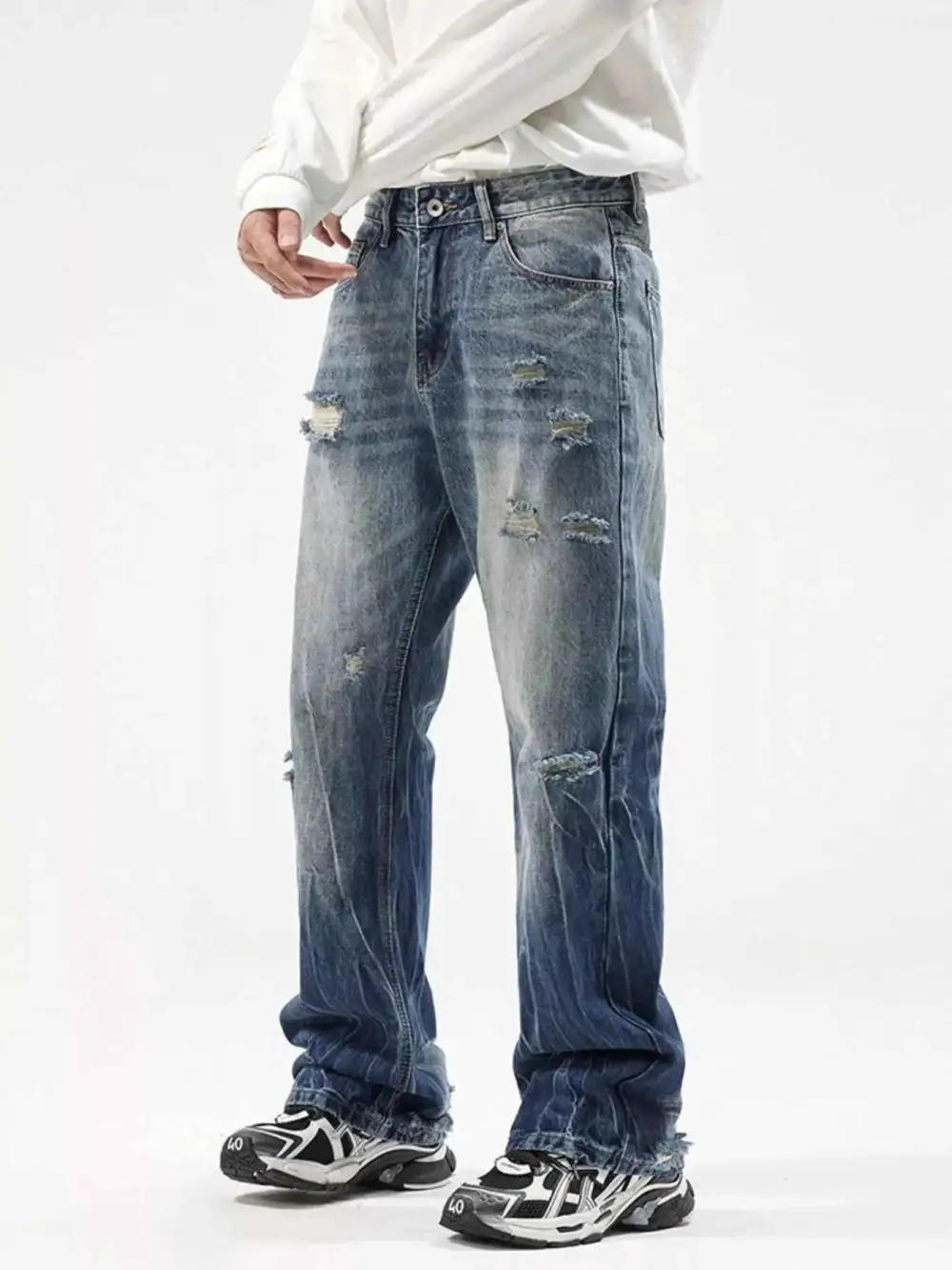 Easywear Distressed Wide Leg Jeans