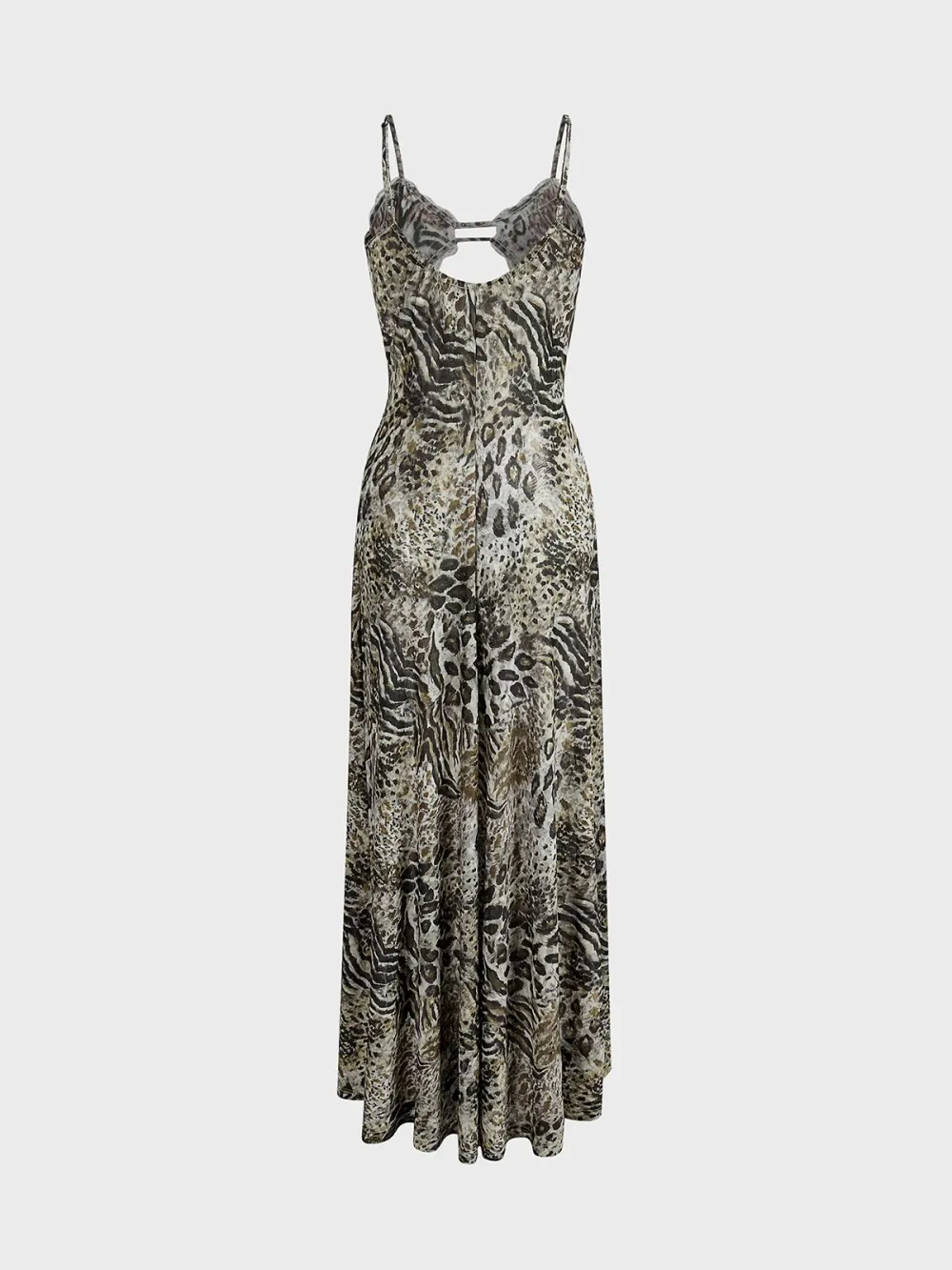 Slim V Neck Leopard Sleeveless Maxi Dress