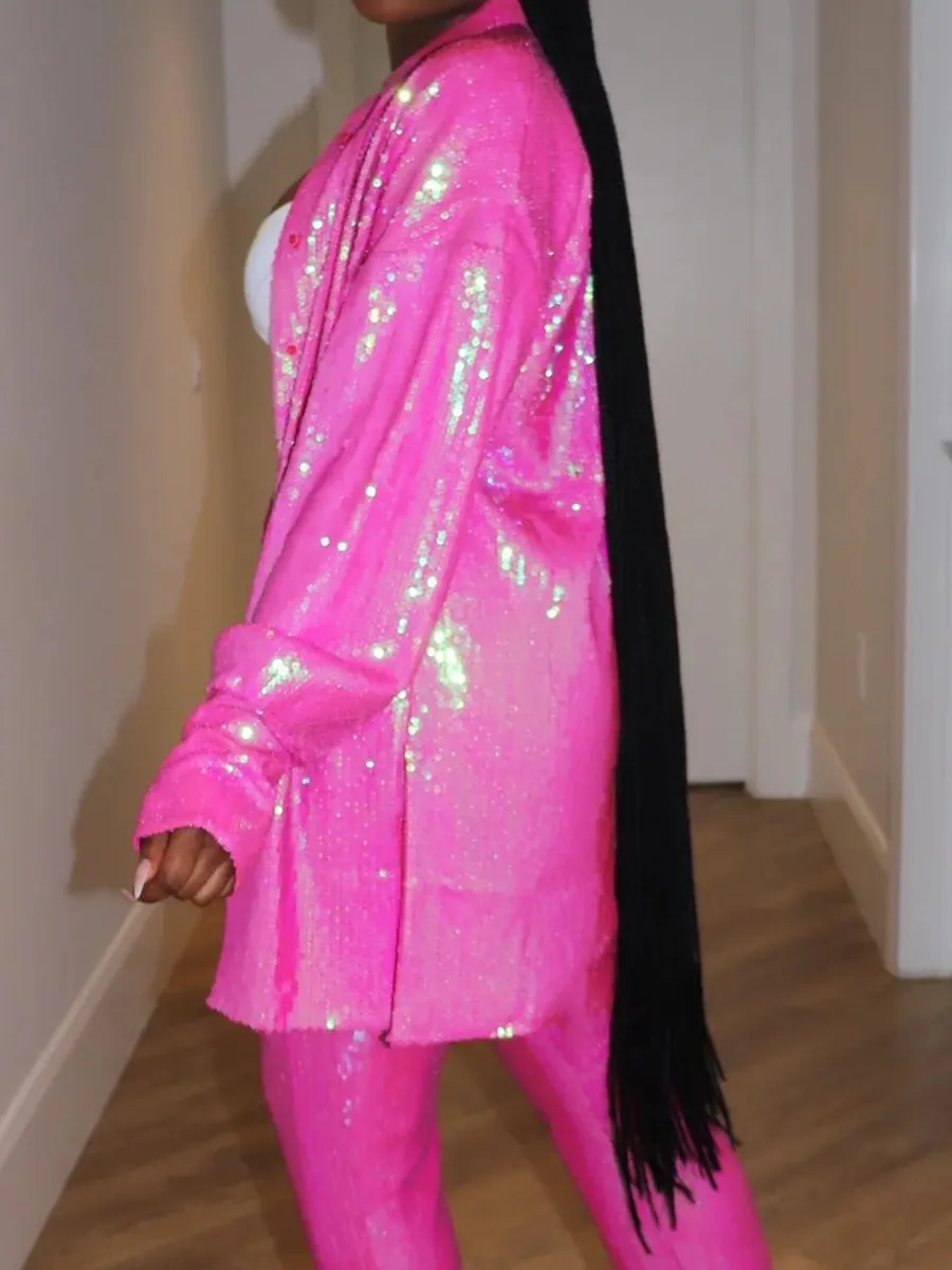 Rose Sequin Shirt And Pants Set