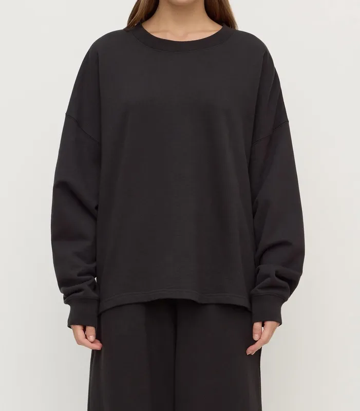 Washed Black Brushed Cotton Lounge Sweatshirt
