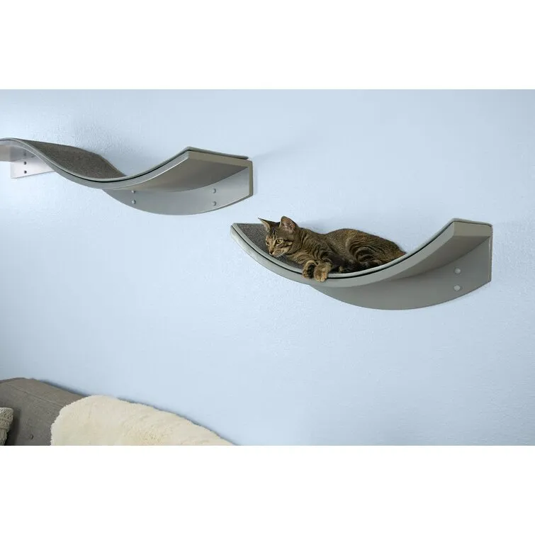 Lotus Leaf Cat Shelf - Wall-Mounted Wood Cat Furniture with Replaceable Carpet, Holds Up to 50 Lbs