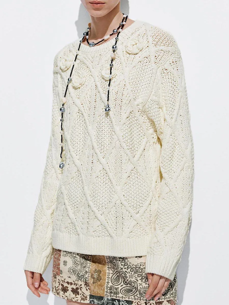 Ladies' Round-Neck Bohemian-Style Knitted Sweater