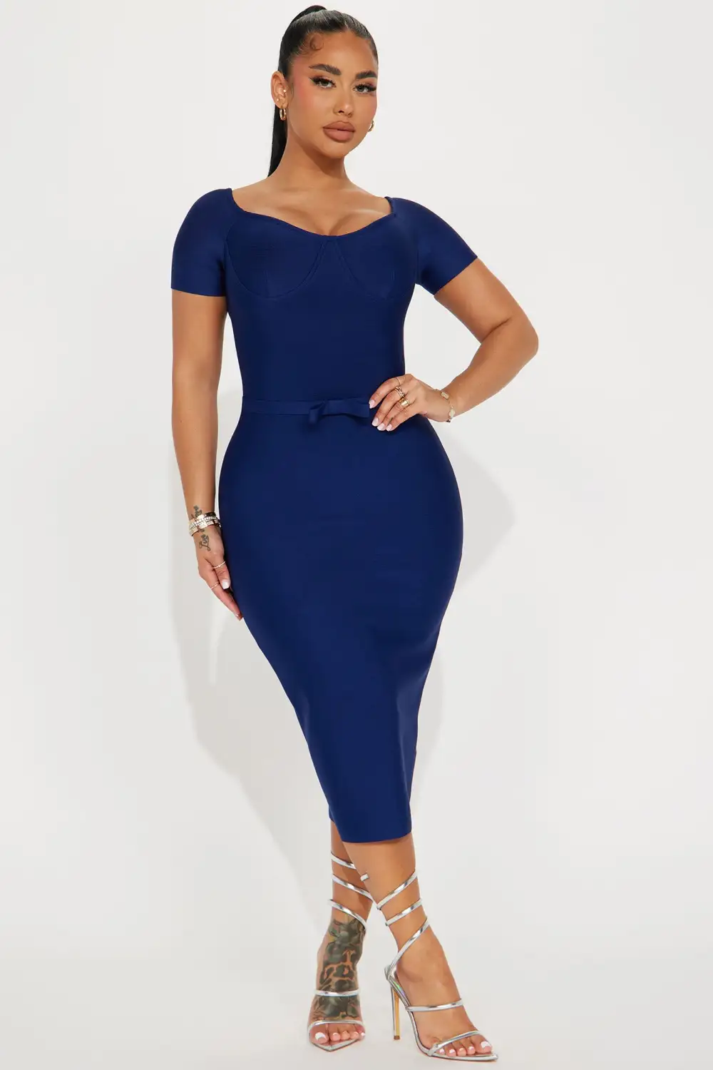 Take It Or Leave It Bandage Midi Dress - Navy