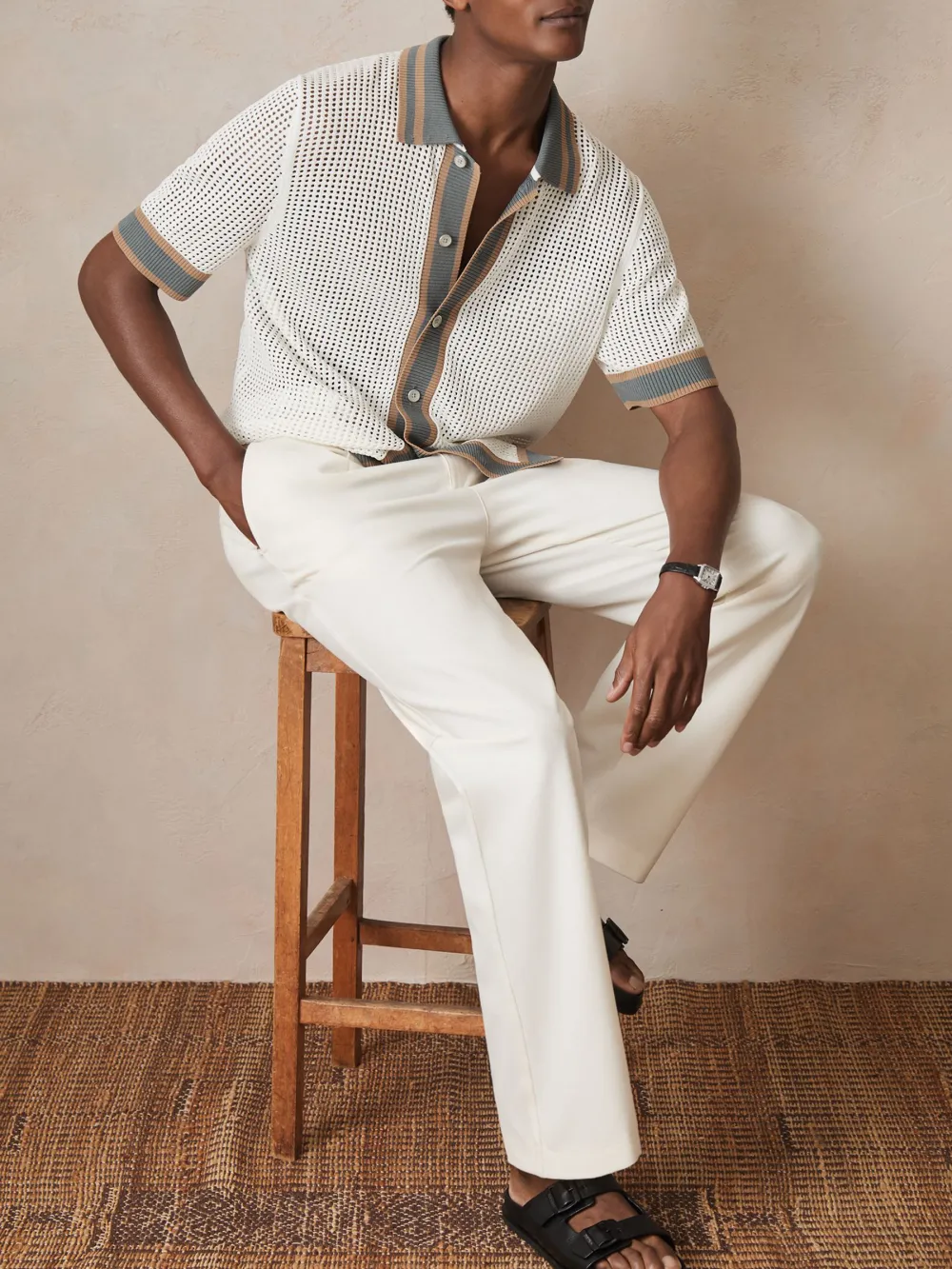 Vacation Breathable Crochet Fabric Men's Shirt