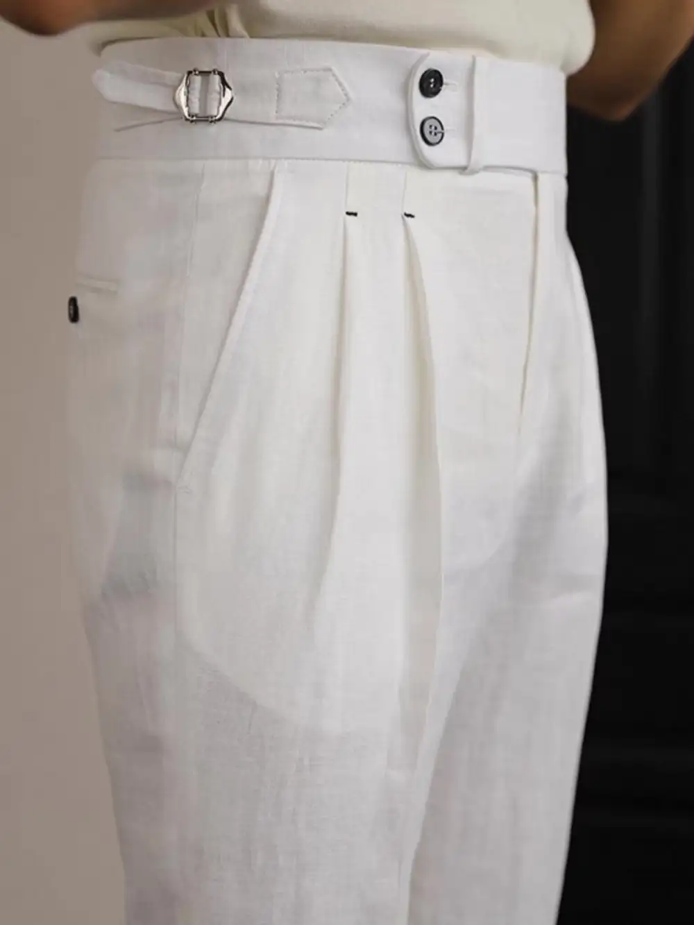 Lightweight Linen Side Tab Trousers