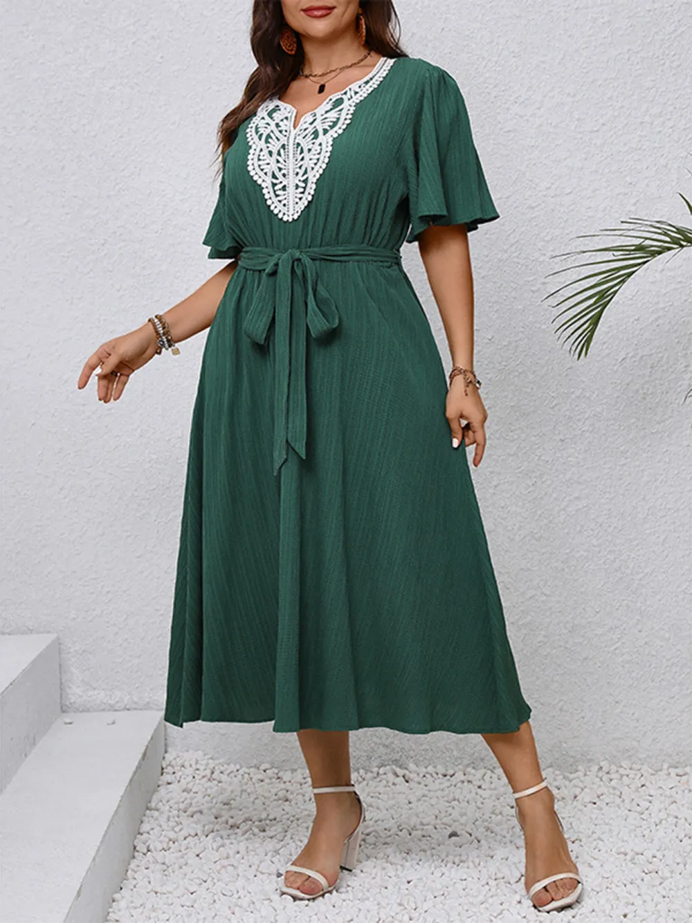 Elegant Lotus Leaf Sleeve Waist Dress