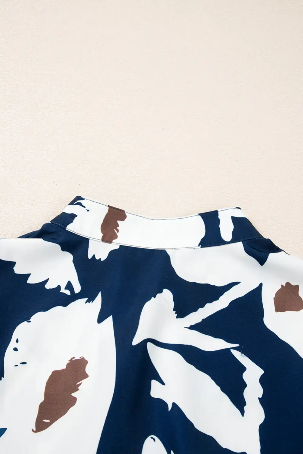 Abstract Floral Print Puff Sleeve Half Button Blouse