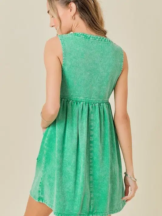 If You Can Dream It You Can Do It Washed Green Denim Dress