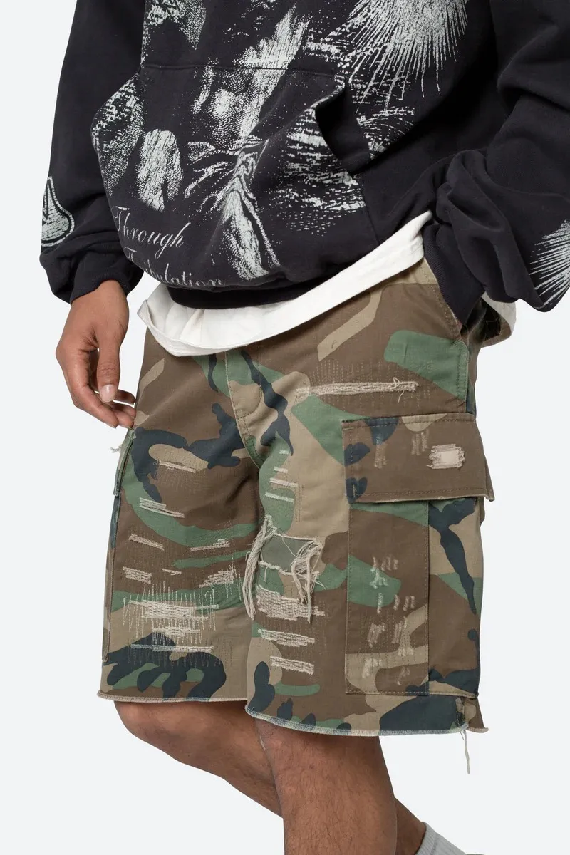 CAMOUFLAGE CARGO ELASTIC WAIST SHORTS
