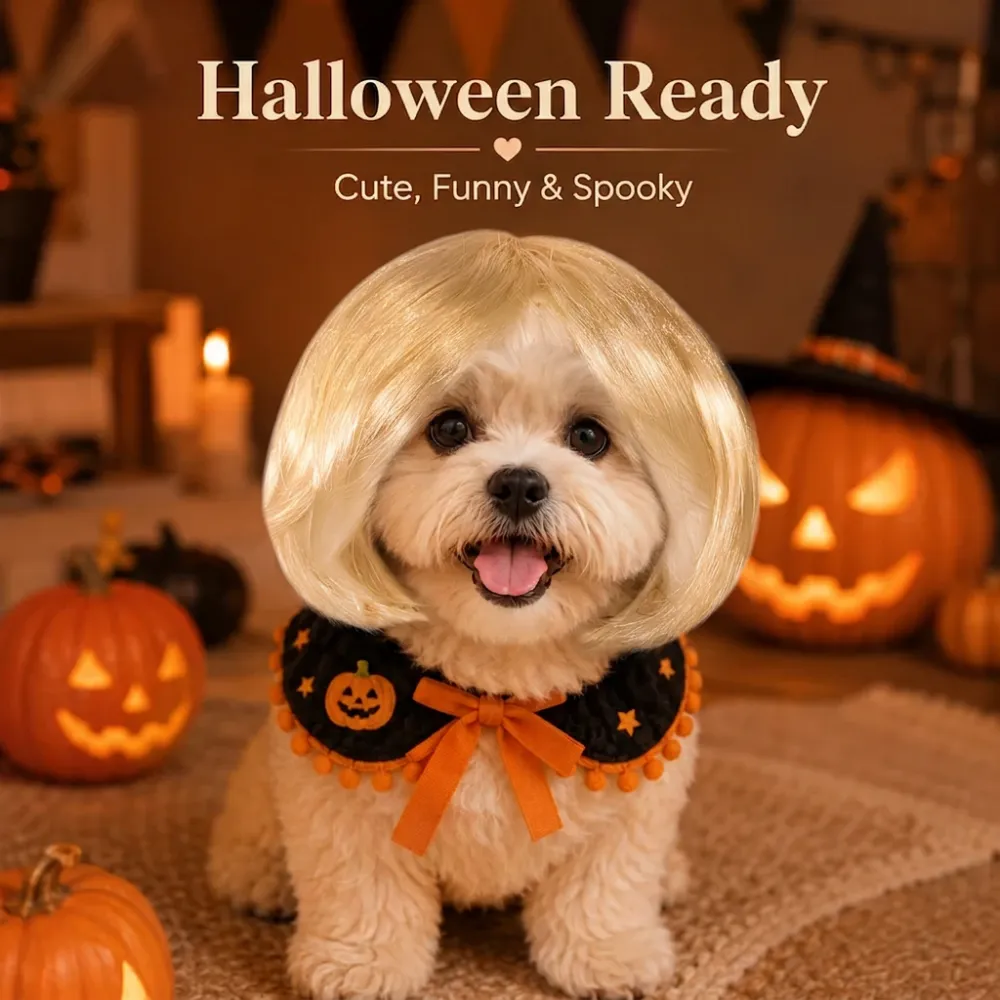 Cute Short Hair Wig Pet Headband, Funny Pet Wig Hair Accessories for Dogs & Cats
