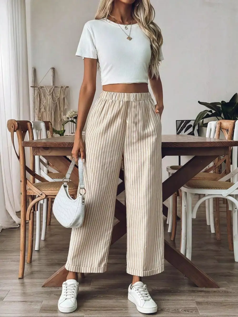 Striped High Waisted Wide Leg Pants