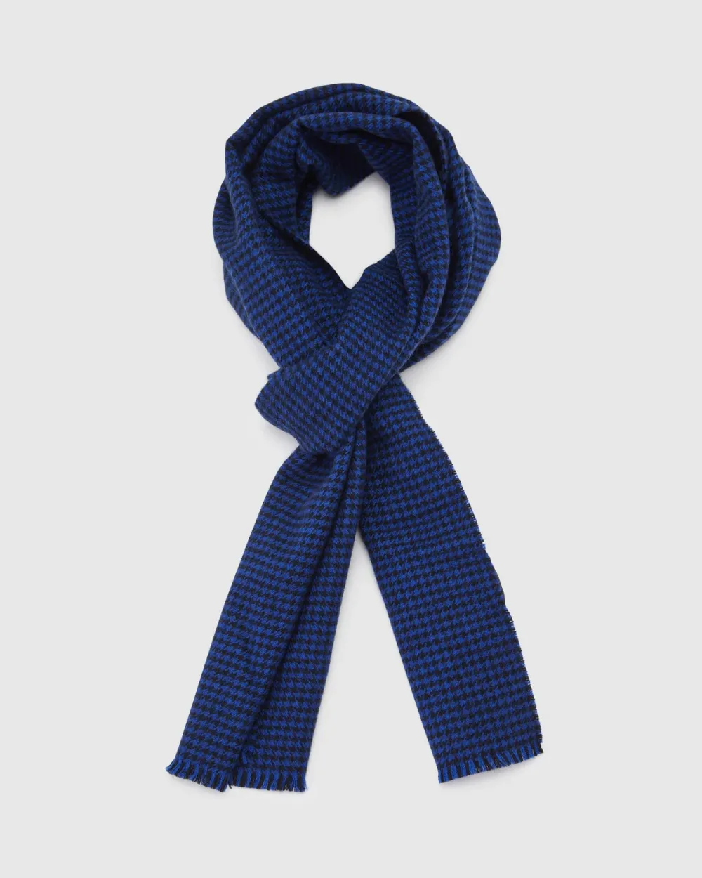 Navy Blue Checkered Wool Scarf