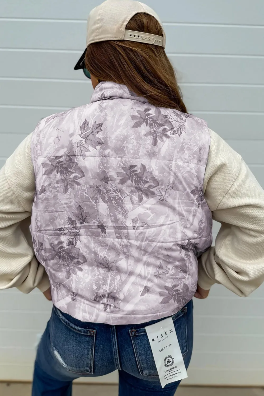 Camo Leaf Print Puffer Vest