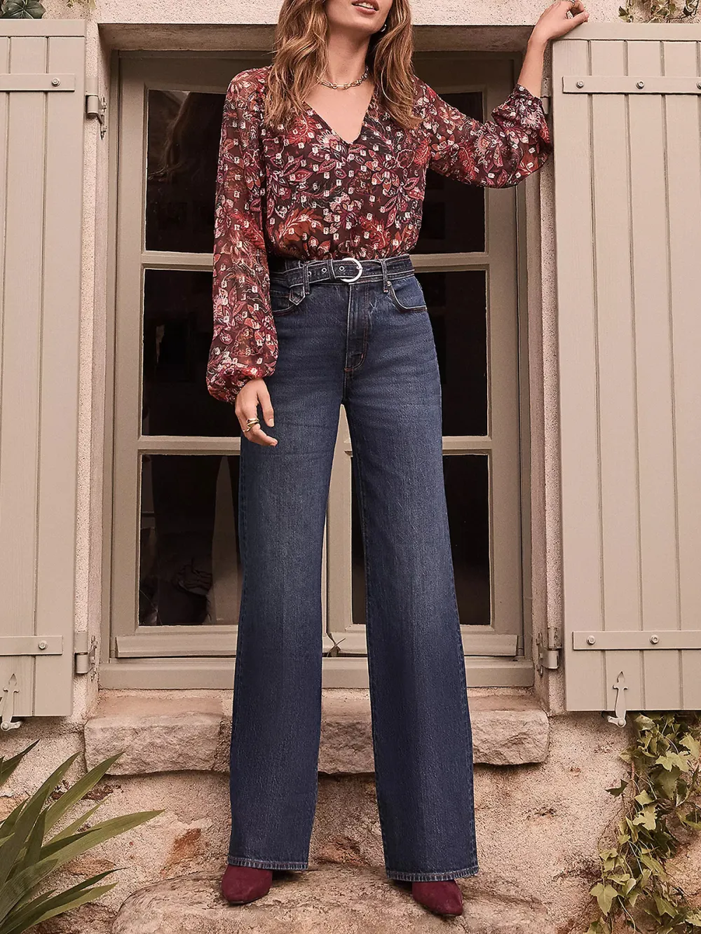 High Rise Belted Wide Leg Jeans In Dark Authentic Indigo Wash