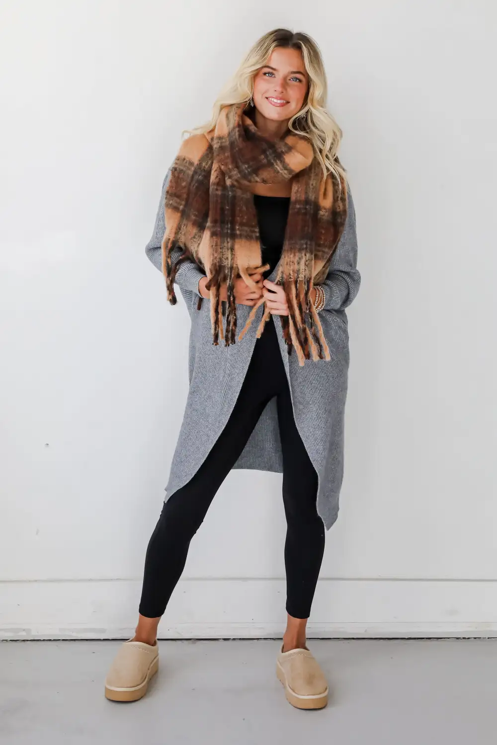 FINAL SALE - Snuggly Elevation Plaid Fringe Scarf - DOORBUSTER