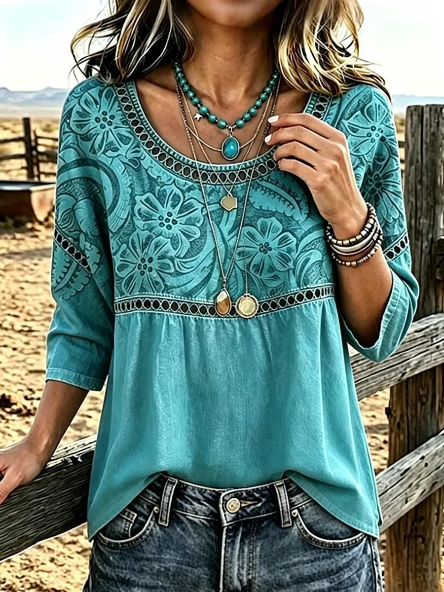 Women'S Casual Printed Hollow Top