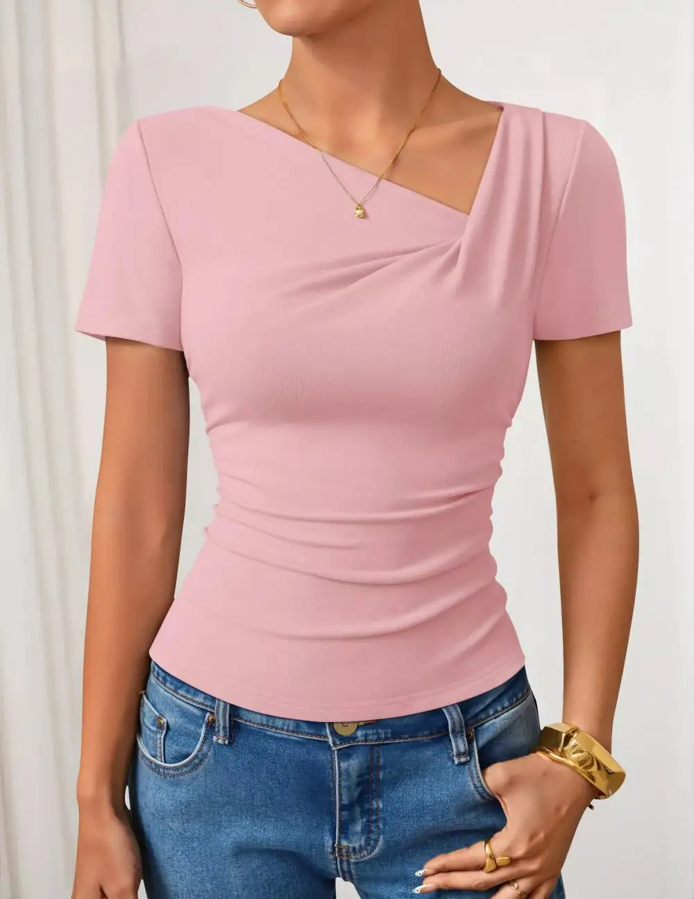Asymmetrical Neckline Fitted T Shirt