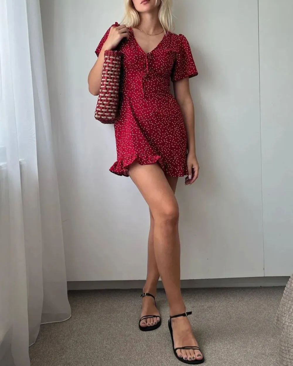 Deep V Neck Red Dress