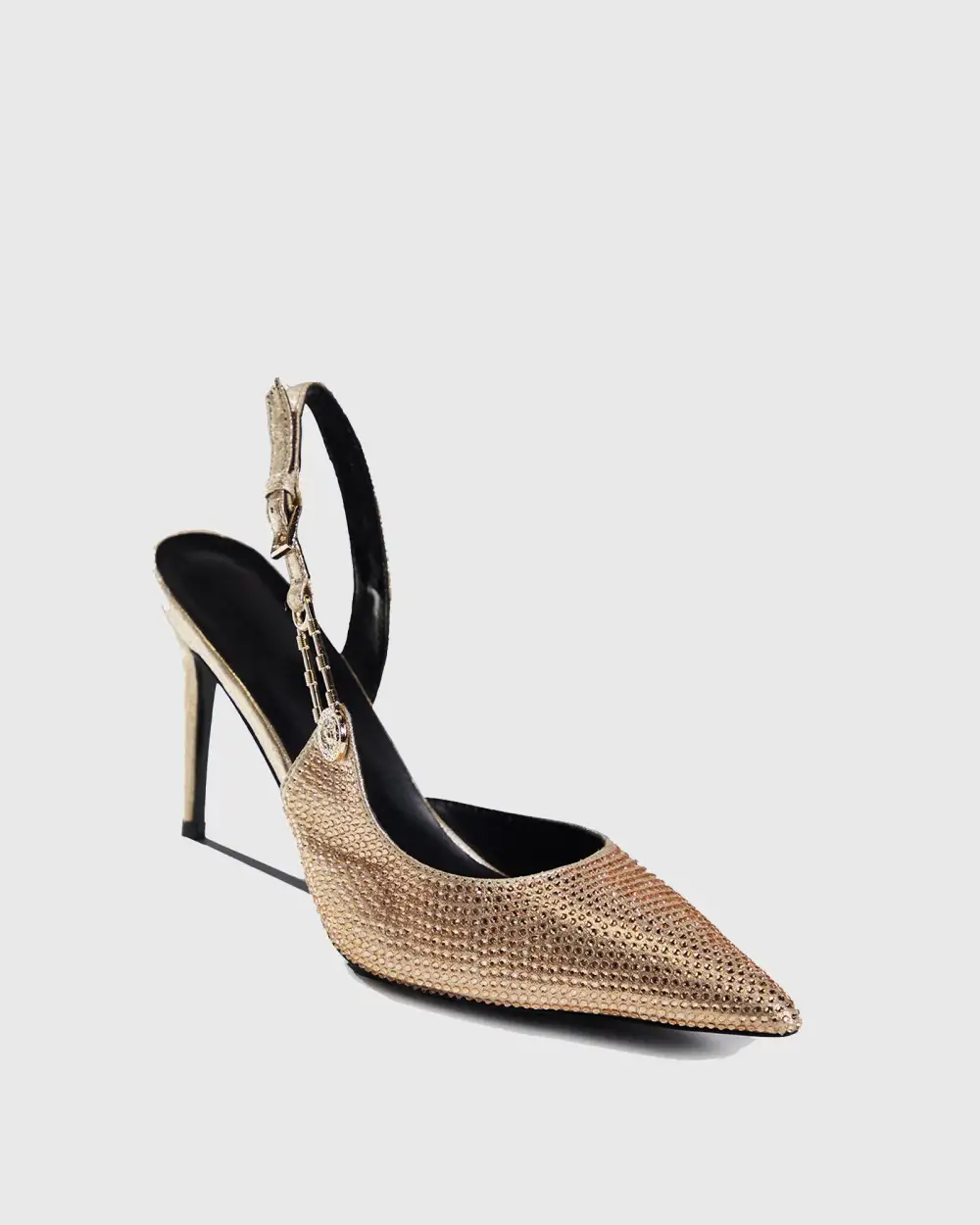 Rhinestone Embellished Slingback Pumps in Gold