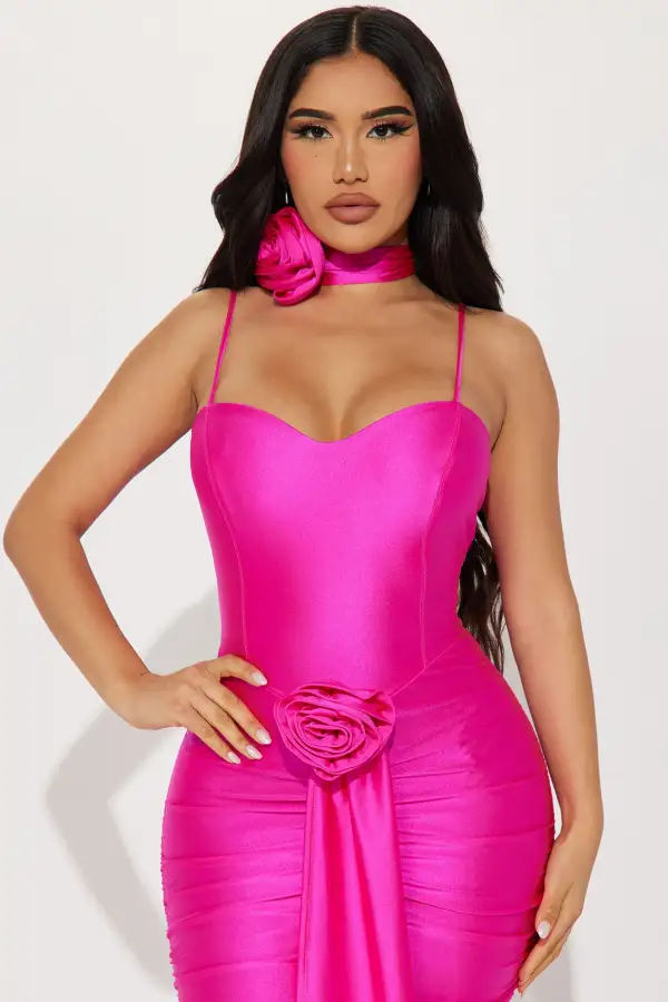 Claire Ruched Maxi Dress - Fuchsia