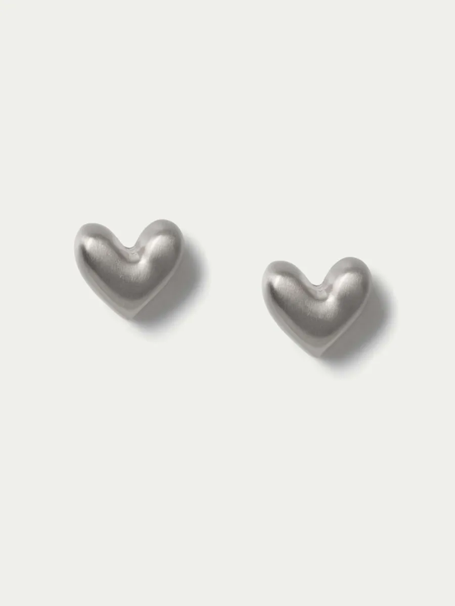 Brushed Heart Stud Earrings
