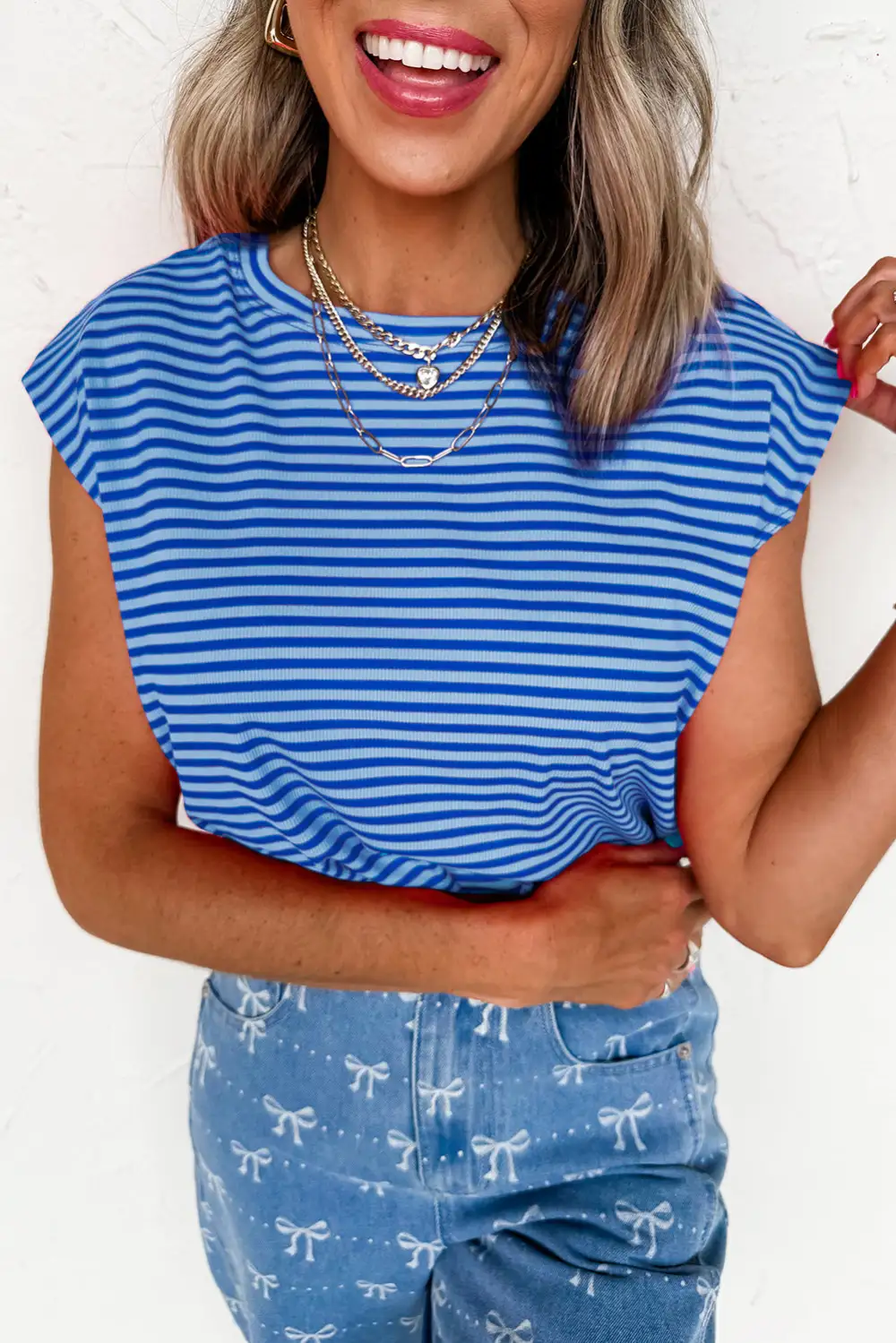 Clean Ribbed Cap Sleeve Round Tee