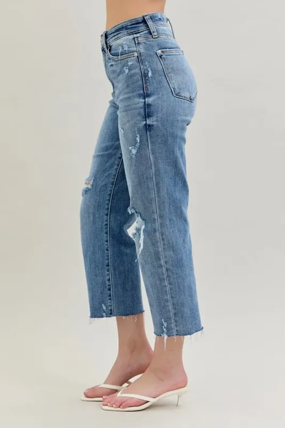 Ripped Deckle Edge Slim-Fit Raw Hem BlueTrousers