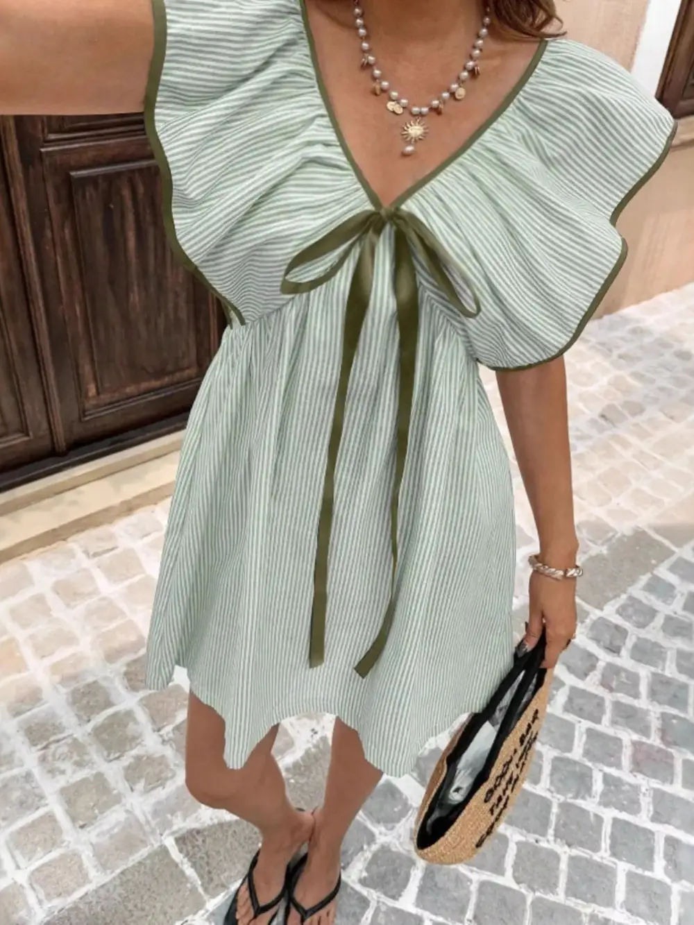 Striped Ruffle Mini Dress