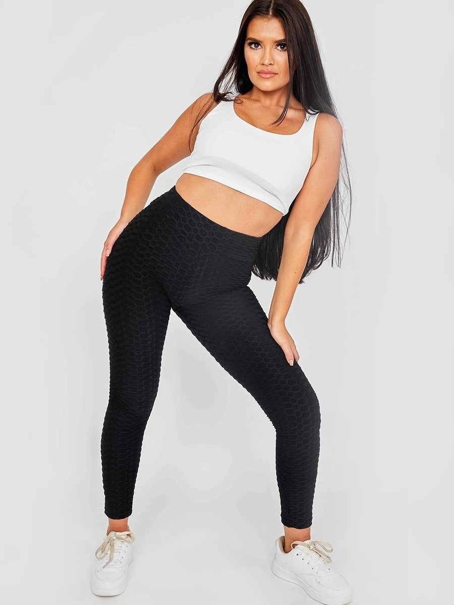 Black Ruched Textured Active leggings - Daniella